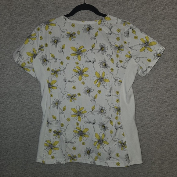 Health Pro Uniform Scrub Top Women's Size Small White Yellow Flowers Medical - Picture 6 of 6